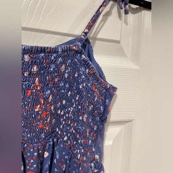 Japna Size XS Thin Adjustable Strap Smocked Back Blue Red Floral Sun Dress - Picture 8 of 10